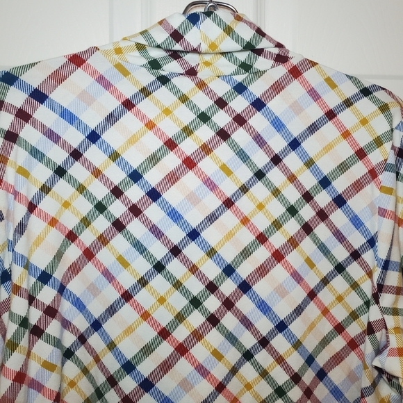Talbots Woman Cream Multicolor Plaid Turtle Neck Top Blouse Sz XL - Picture 6 of 10